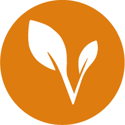 White harvest right leaf icon on an orange circle
