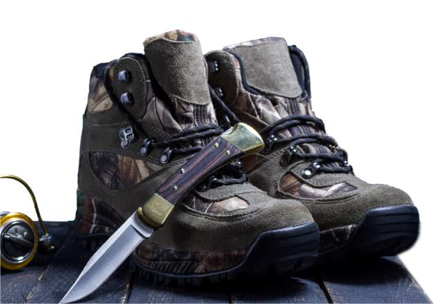 Hiking boots and a pocket knife
