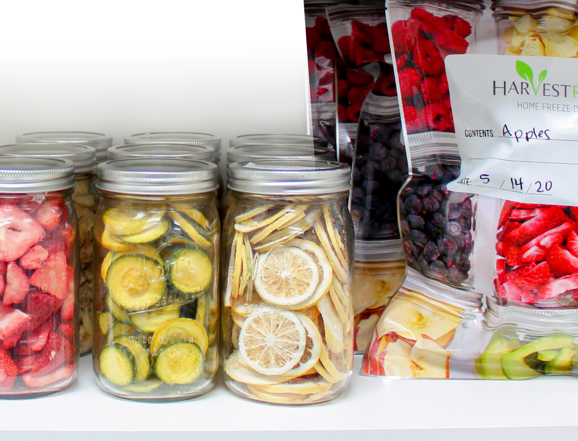 jars and bags of freeze dried food